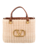 V Logo Small Wicker Basket Bag