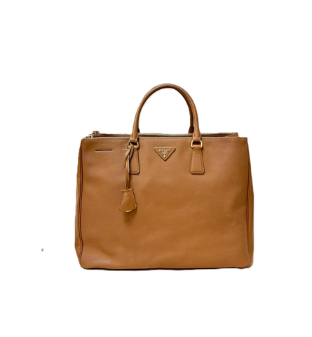 Galleria Tan Large Saffiano Leather Double Zip Tote