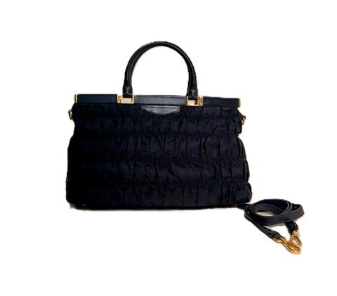 Black Gaufre Tessuto Nylon Frame Shopping Tote Bag