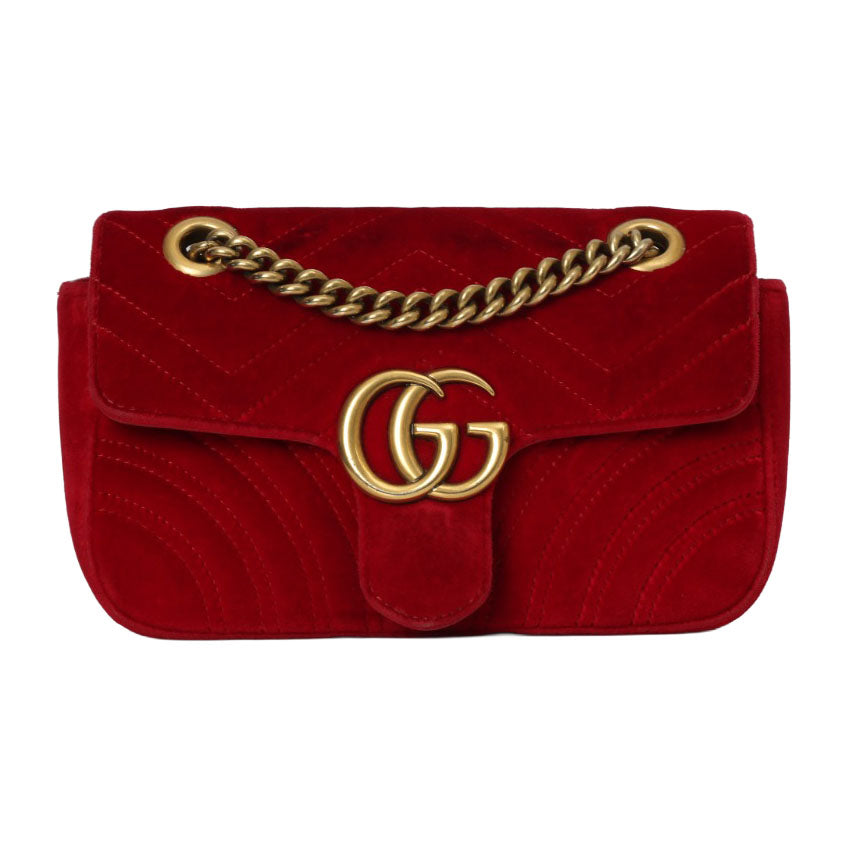 GG Marmont Small Red Velvet Shoulder Bag