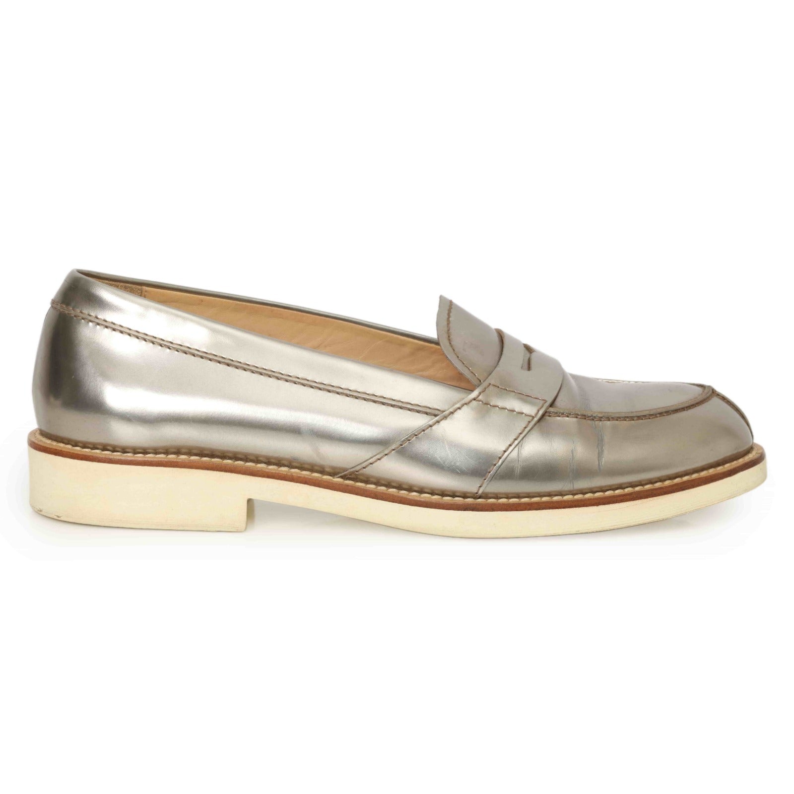 Metallic Bronze Leather Slip On Loafer - Size 36