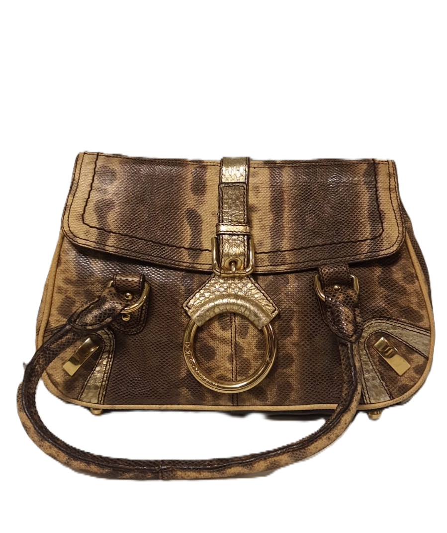 Brown Python Embossed Shoulder Bag