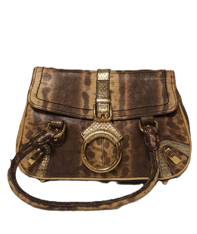 Brown Python Embossed Shoulder Bag