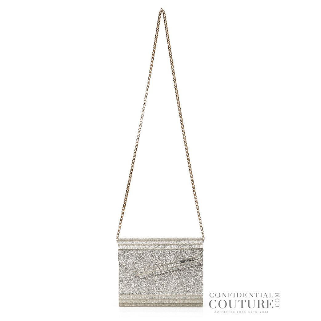 Candy Silver Fine Glitter Clutch with Chain Strap