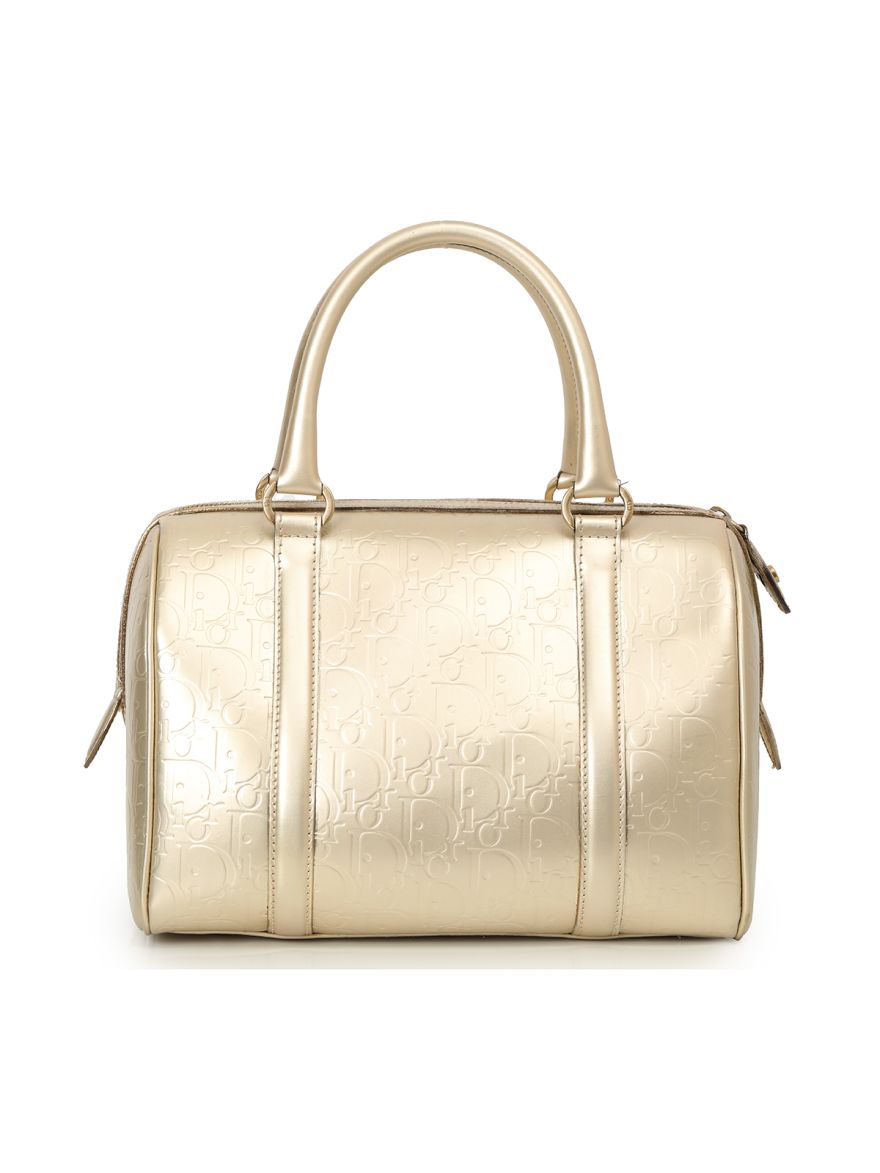 Gold Metallic Oblique Monogram Leather Boston Bag Medium