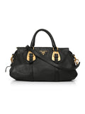 Black Soft Calf Leather Bag W/ Long Strap One Size Satchel