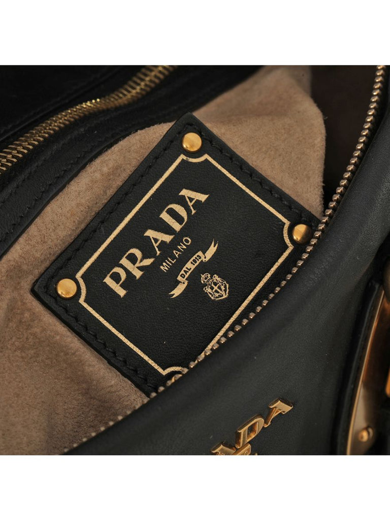 バッグ PRADA drawstring soft leather bag Black Authentic Prada Black Soft Leather Small Zipper Tote Bag