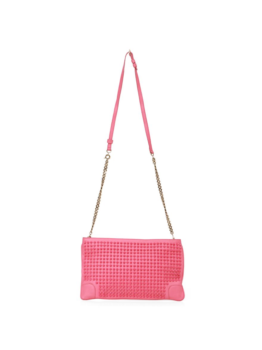 Pink Calf Leather Loubiposh Spiked Clutch Bag One Size