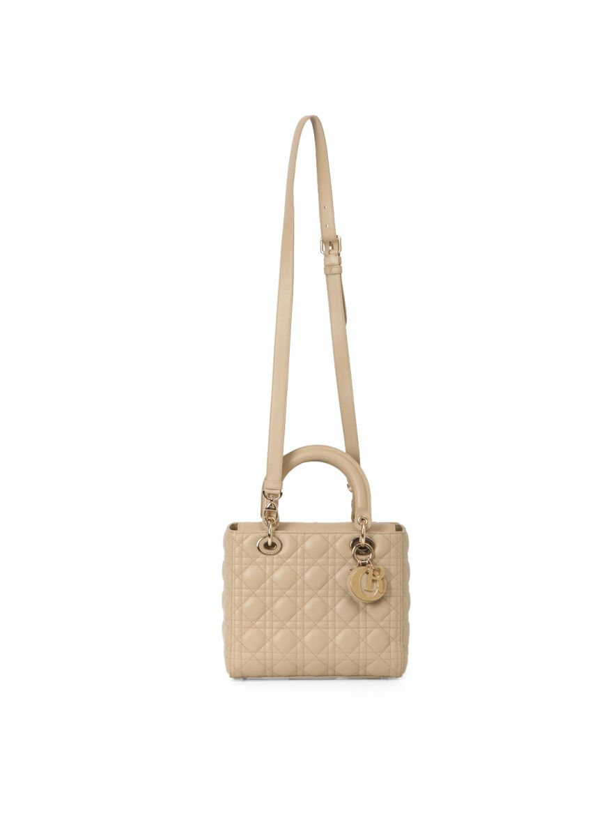 Dior Beige Cannage Lambskin Medium Lady Dior Bag Medium