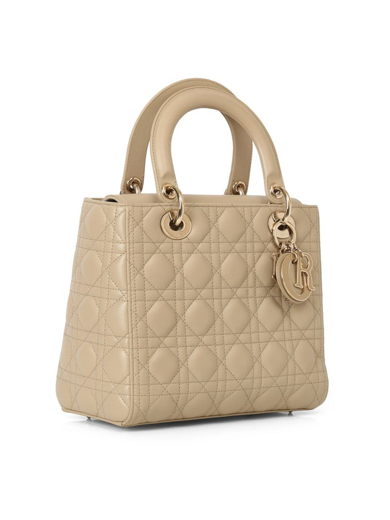 Dior Beige Cannage Lambskin Medium Lady Dior Bag Medium
