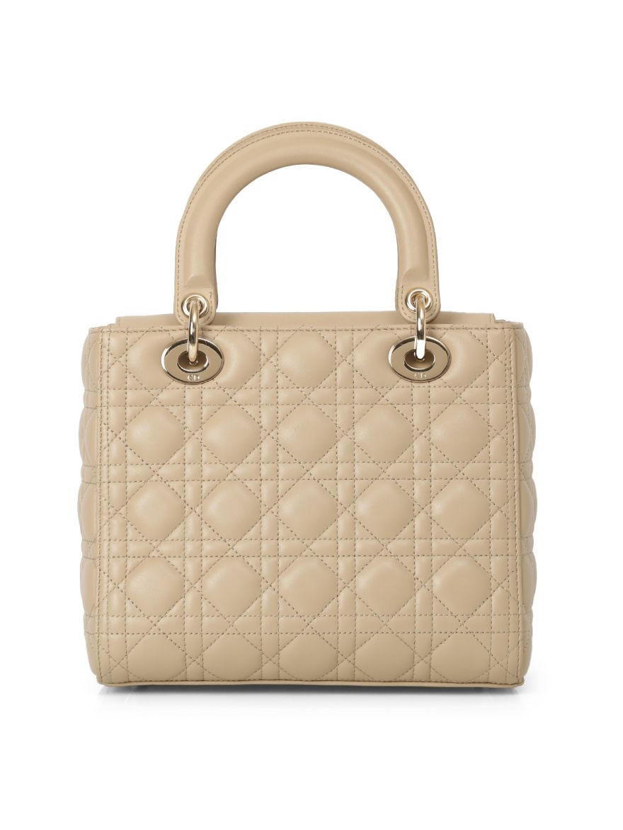 Dior Beige Cannage Lambskin Medium Lady Dior Bag Medium