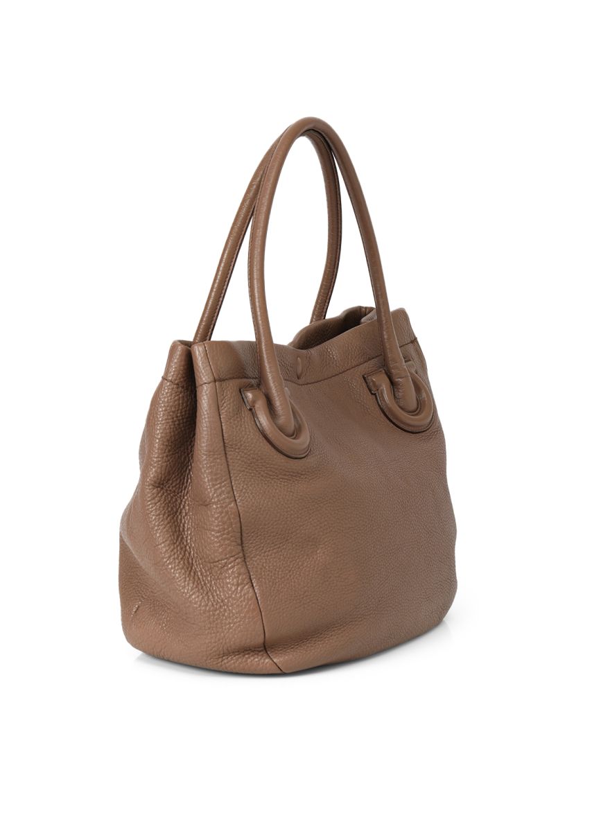 Brown Pebbled Leather Tote One Size