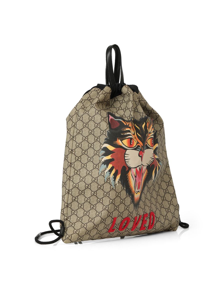 GG Supreme Angry Cat Drawstring Backpack One Size