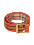 Leather & Coated Plaid Canvas Belt