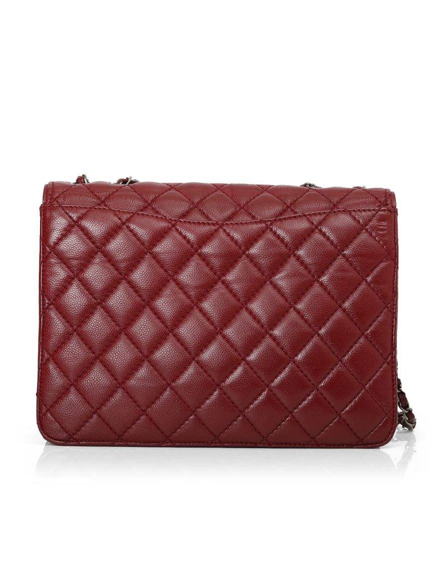 Maroon Caviar Leather Single Flap Bag Maxi