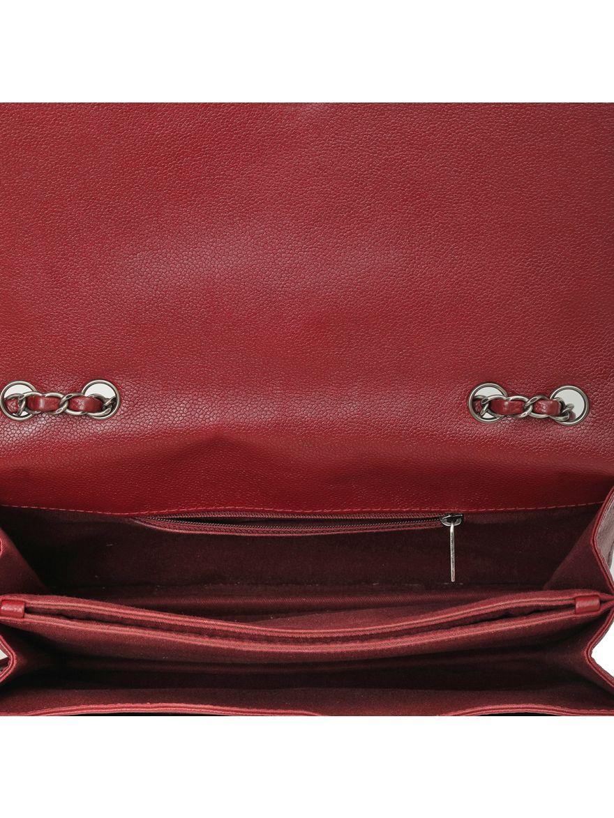 Maroon Caviar Leather Single Flap Bag Maxi