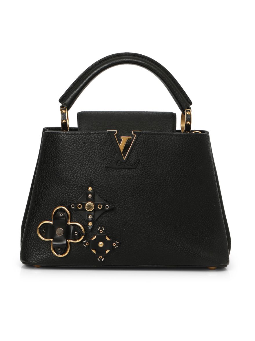 Black Taurillion Leather Mechanical Flower Capucines BB Bag