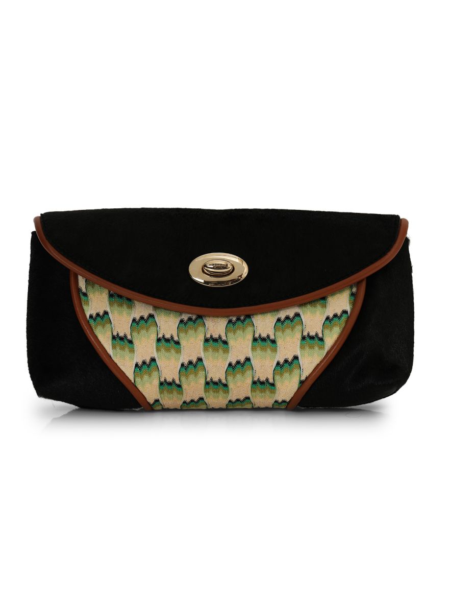 Black Faux Hair Clutch One Size