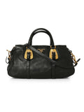 Black Soft Calf Leather Satchel Bag W/ Long Strap One Size