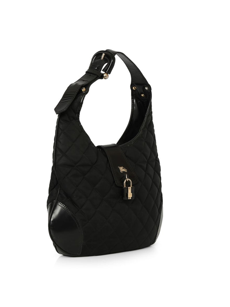 Black Quilted Nylon Hobo Bag One Size