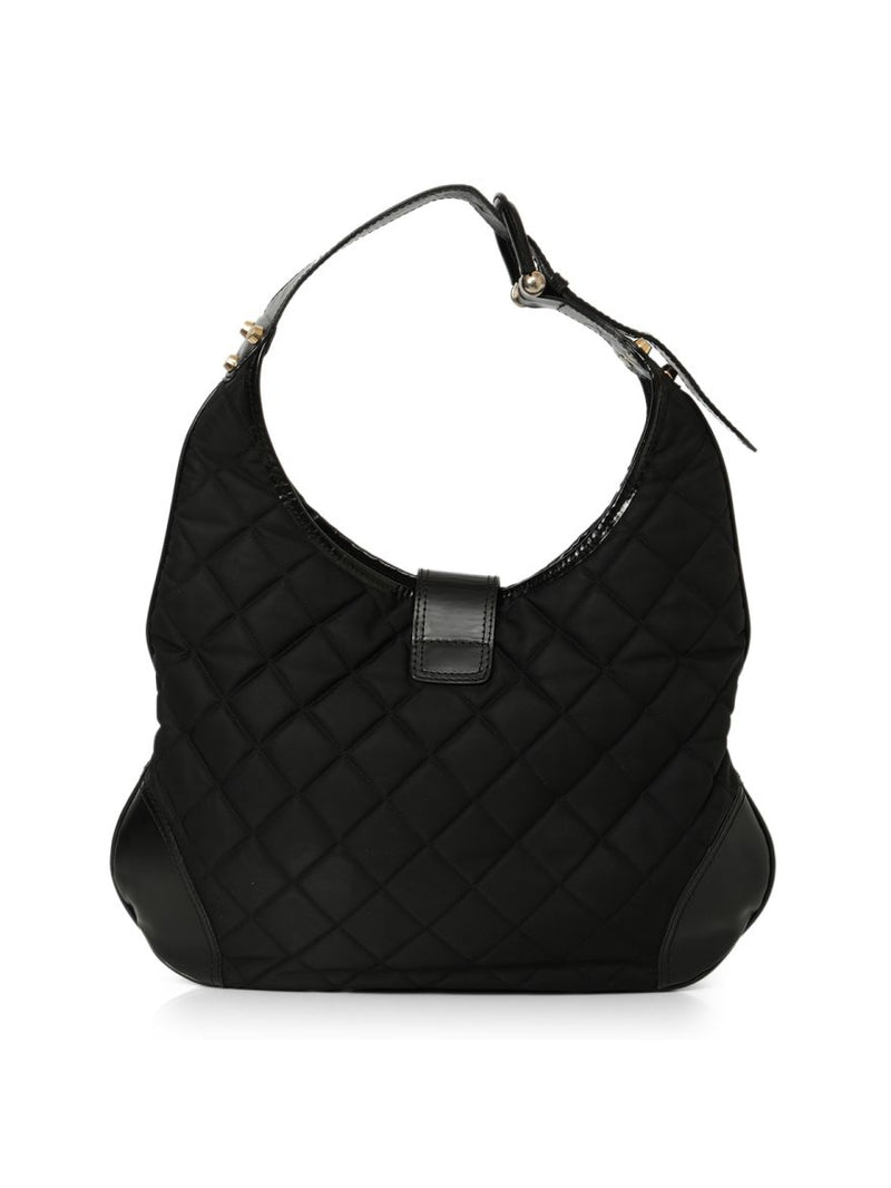 Black Quilted Nylon Hobo Bag One Size