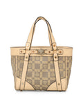 Beige Leather And Canvas Small Tote Bag