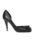 Navy Leather Camellia D'orsay Pumps - 37