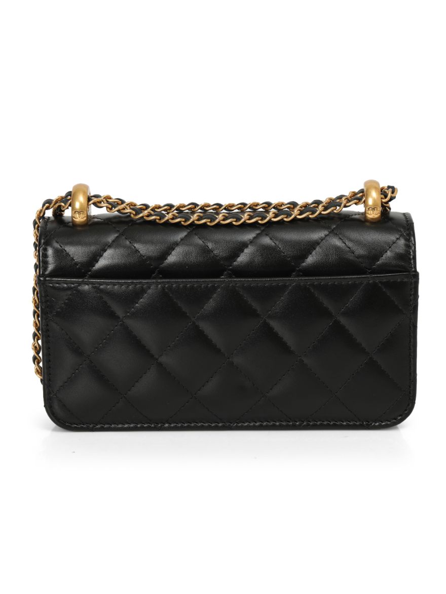 Shiny Calfskin Quilted Mini Perfect Fit Flap in Black