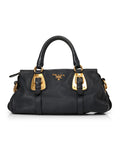 Navy Blue Soft Calf Leather Medium Belted Satchel