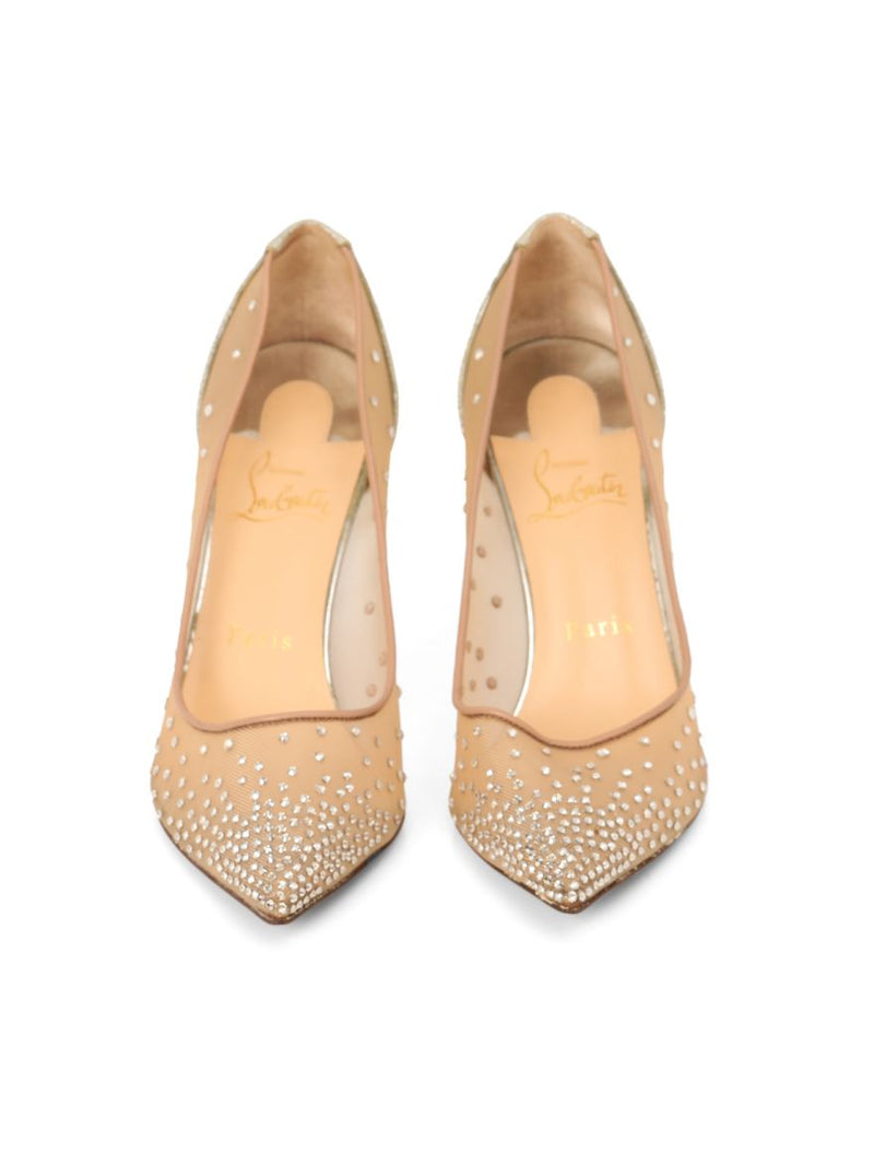 Beige Mesh & Suede Follies Strass Pointed Toe Pumps 38