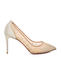 Beige Mesh & Suede Follies Strass Pointed Toe Pumps 38