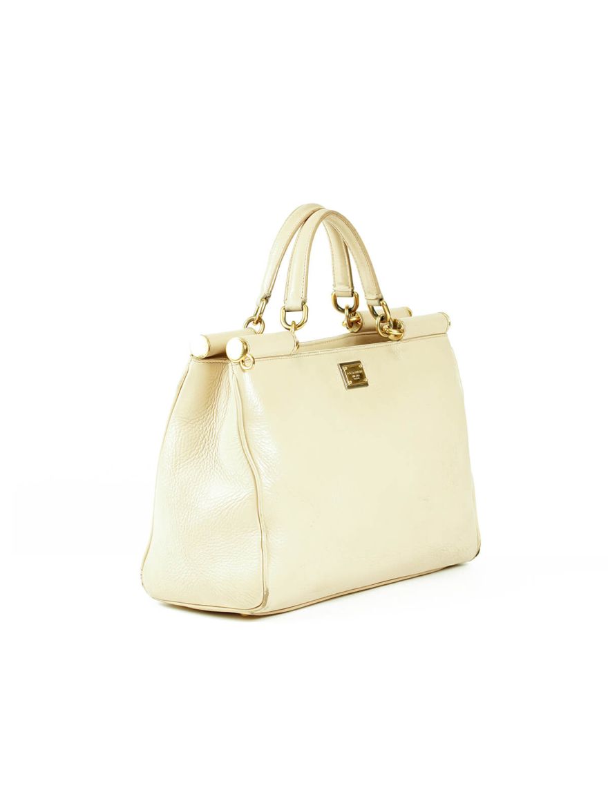 D&G Sicily Shopping Bag Beige Grained Leather