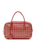 Red Leather Grommet Shoulder Bag