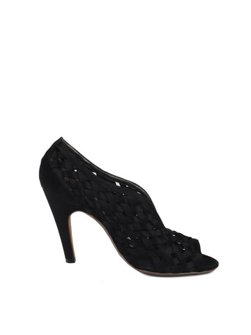 Black intrecciato Peep-Toe Heels
