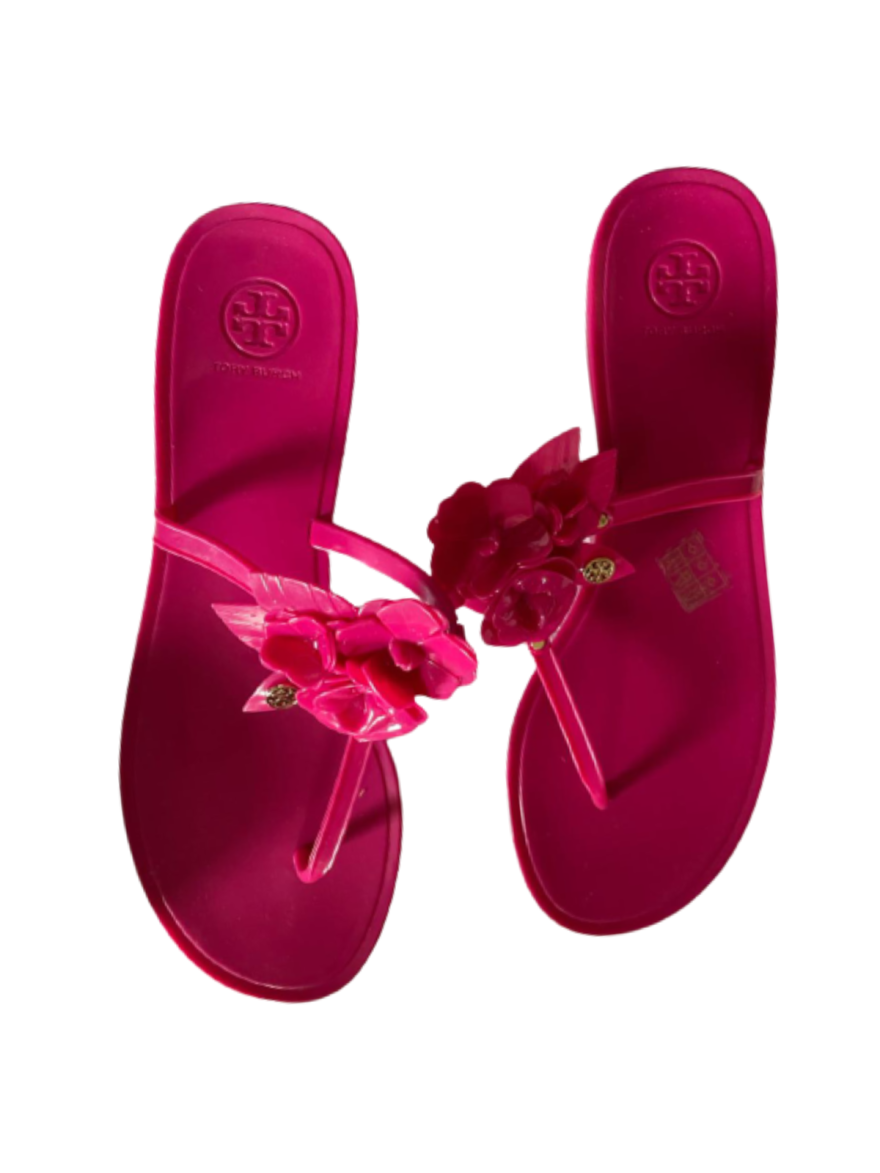 Pink Flowers Rose Jelly Blossom Flip Flops/Size- UK11