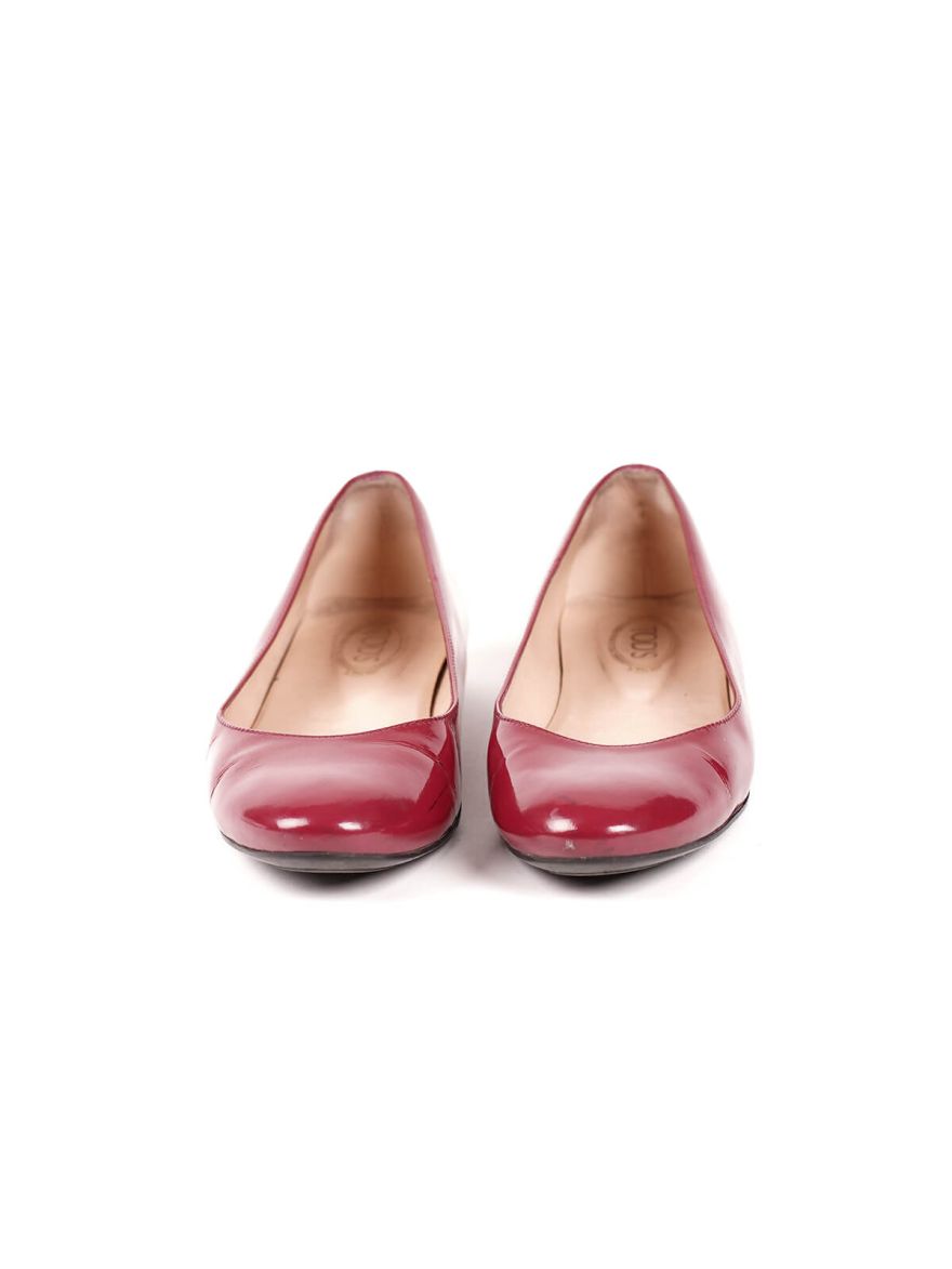 Burgundy Patent Leather Ballerina Flats Shoes with Gold Studs Size - 37