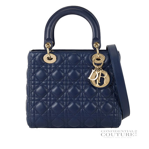 Blue Cannage Quilted Lambskin Leather Medium Lady Dior Bag