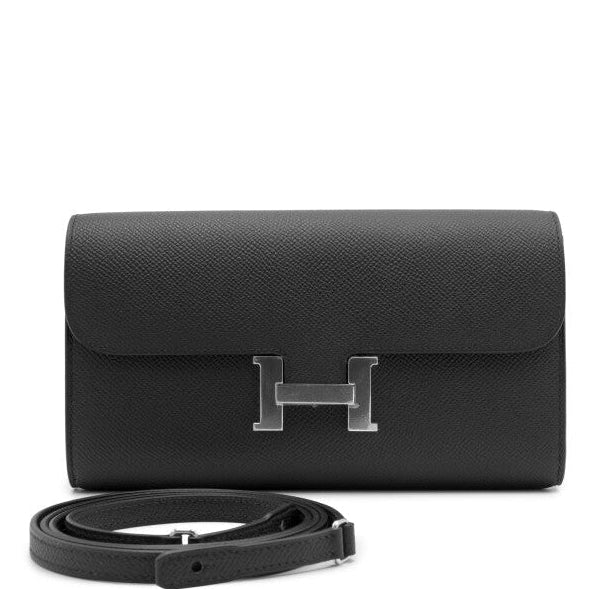Pre-loved Hermes Noir Constance To Go Wallet With Palladium Hardware 2025