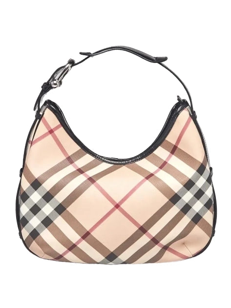 Beige/Black Nova Check Coated Canvas & Leather Hobo Medium