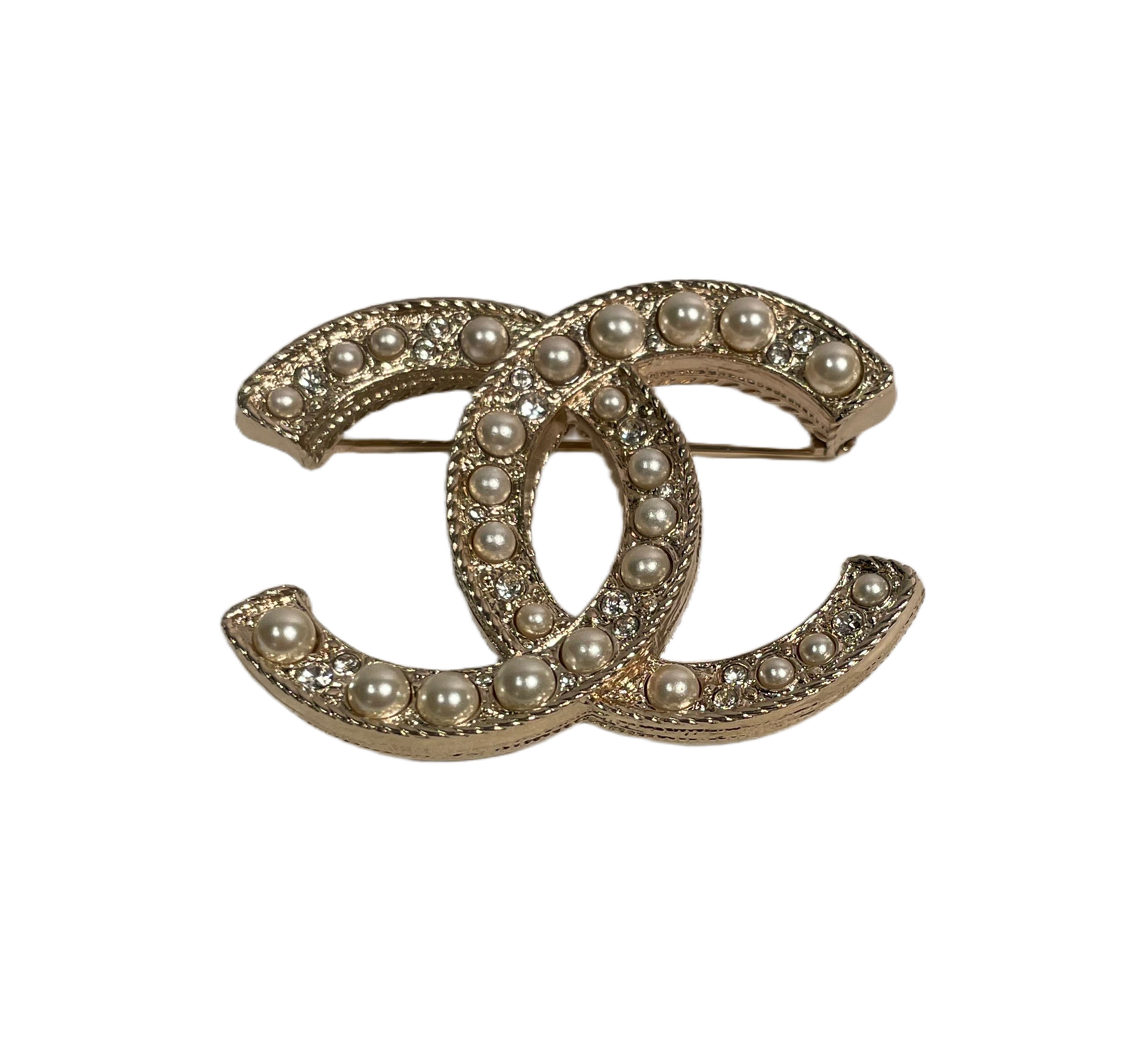 CC Faux Pearl & Crystal Brooch