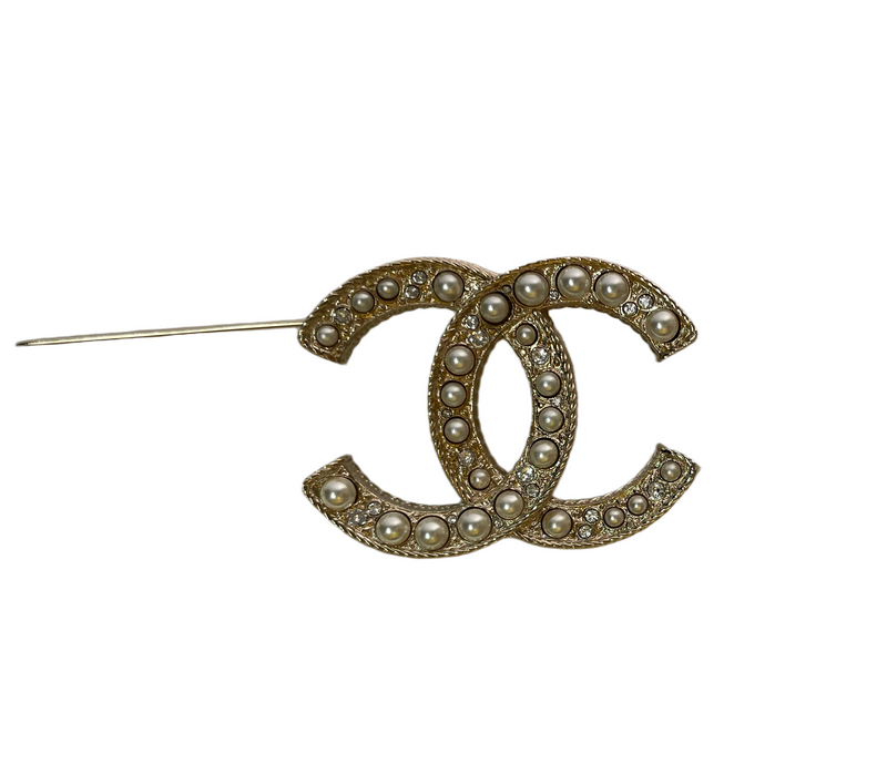 CC Faux Pearl & Crystal Brooch
