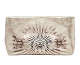 Gold Leather Clutch Hand Painted Paris-Bombay CC Clutch Bag One Size