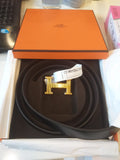 Hermes Black - Brown Belt With H Buckle