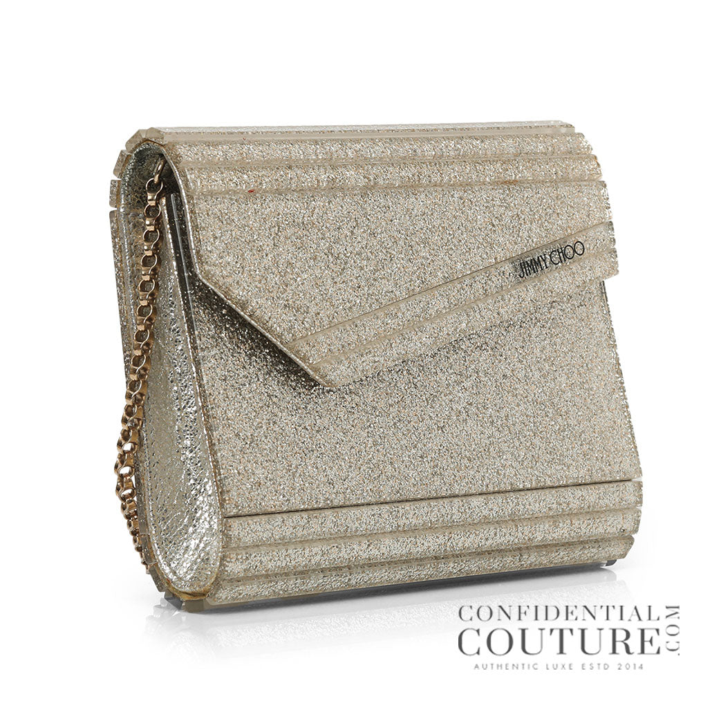 Candy Silver Fine Glitter Clutch with Chain Strap