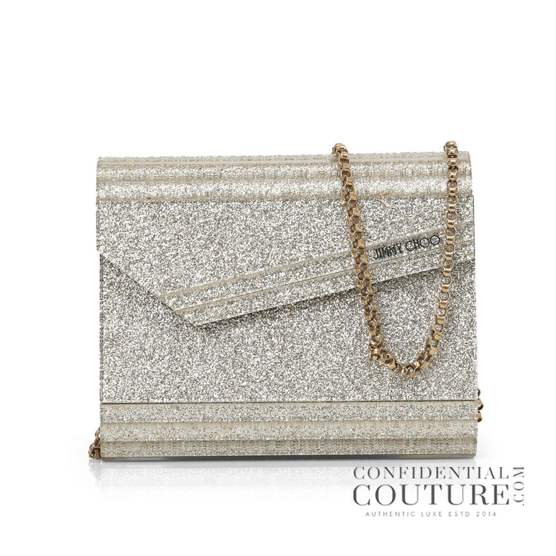 Candy Silver Fine Glitter Clutch with Chain Strap