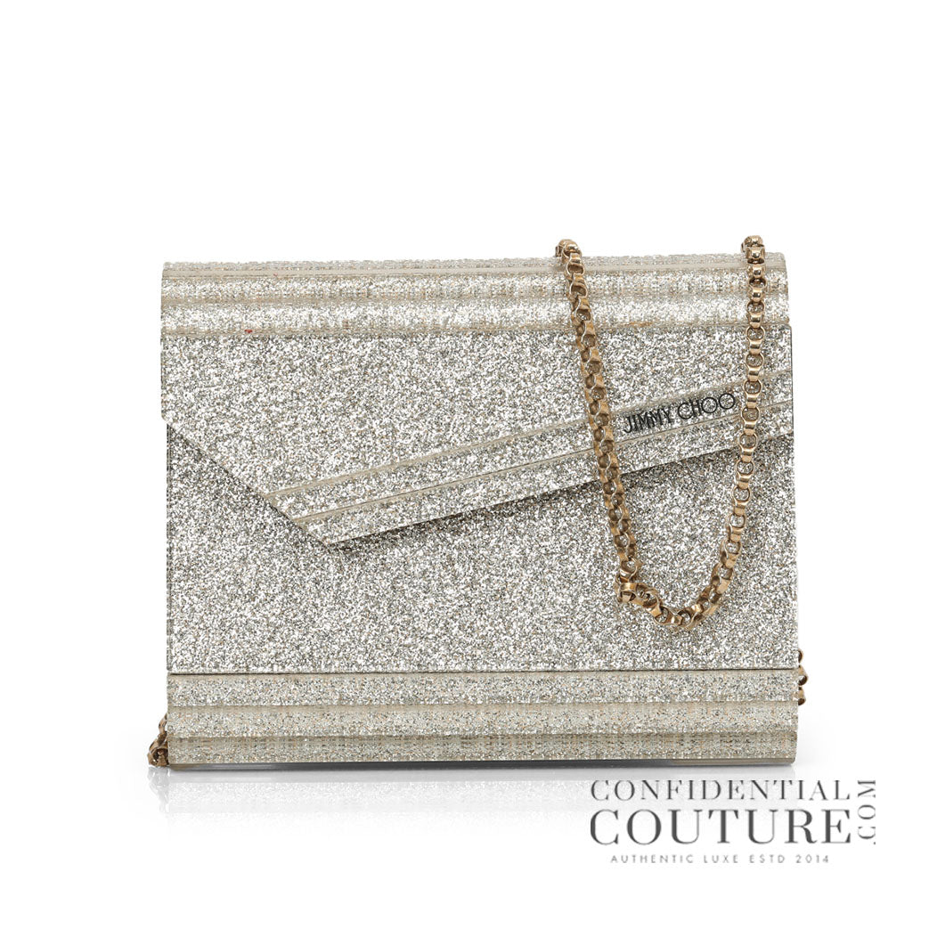Candy Silver Fine Glitter Clutch with Chain Strap