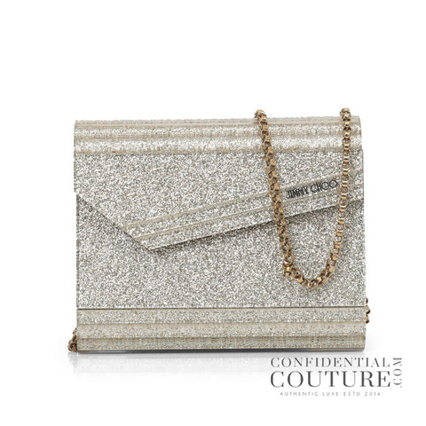 Candy Silver Fine Glitter Clutch with Chain Strap