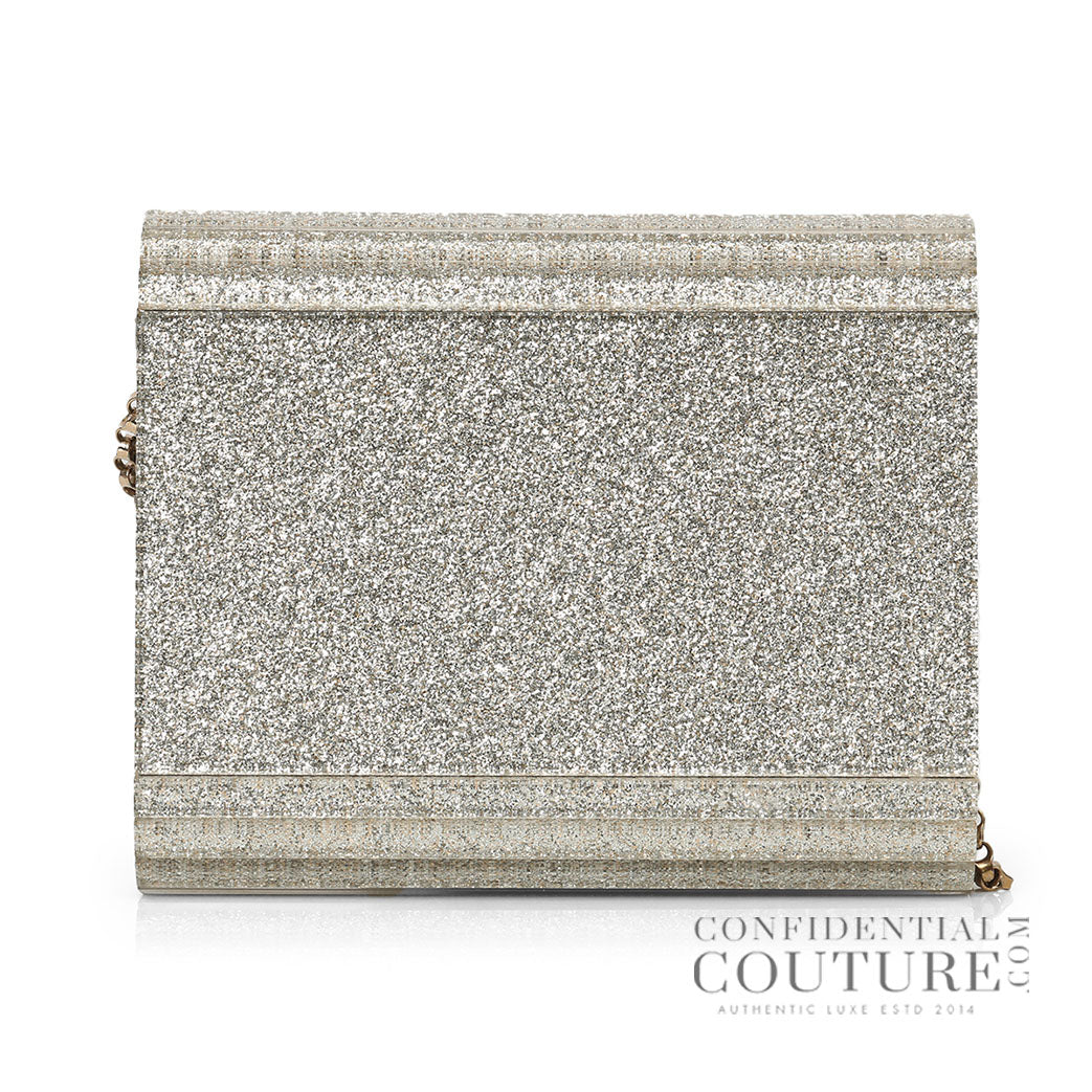 Candy Silver Fine Glitter Clutch with Chain Strap