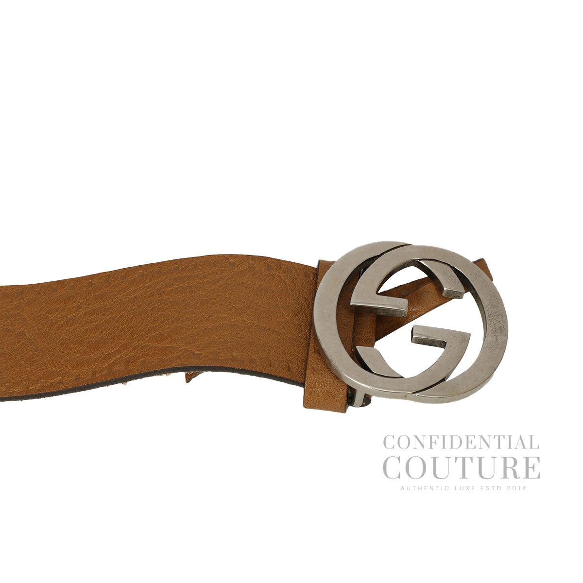 GG Interlocking Tan Leather Belt- 38