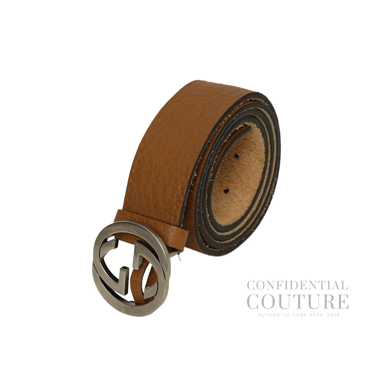 GG Interlocking Tan Leather Belt- 38